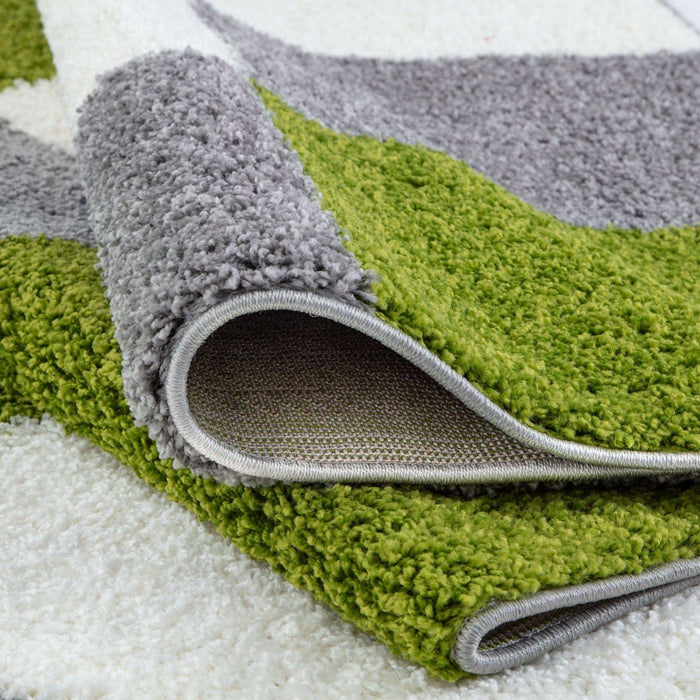 Geometric Design Thick Shaggy Area Rugs Green