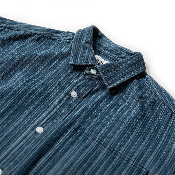 Neviraler Retro Amekaji Long - Sleeved Shirt Casual Loose Vertical Stripes Denim Shirt Men's Nra30 - Seakoff
