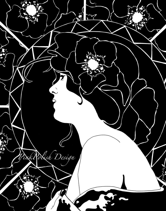 PinkPolish Design Posters, Prints, & Visual Artwork "Nouveau Tribute" Ink Drawing: Art Print