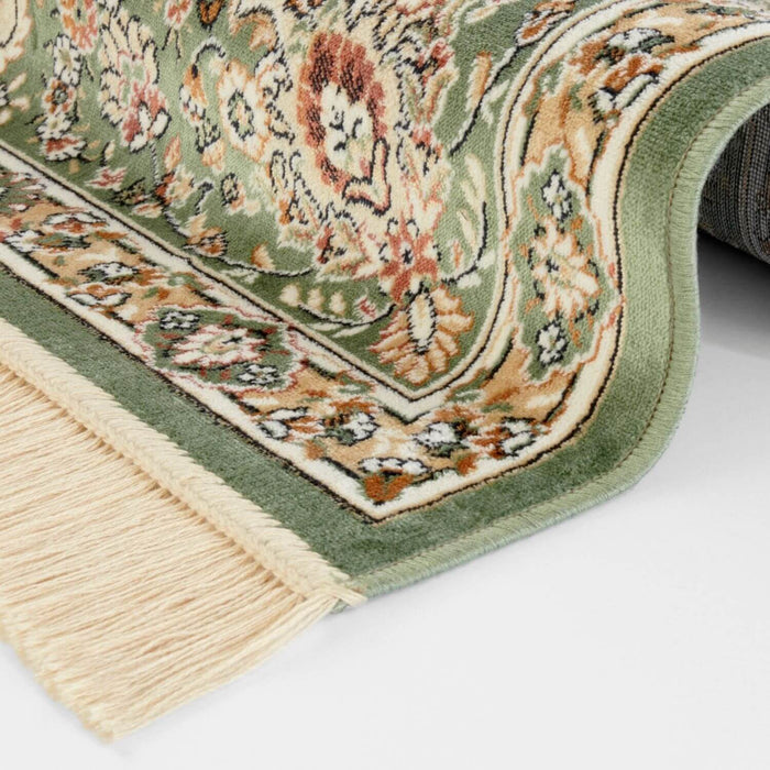 Oriental Velvet With Fringes Antik Nain Green Rug, soft pile, easy care.