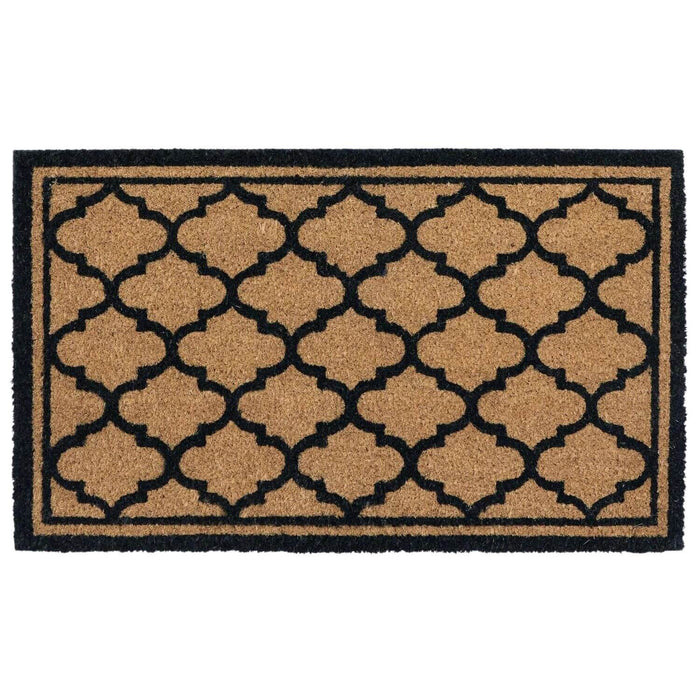 Decorative doormat with geometric pattern on a plain background