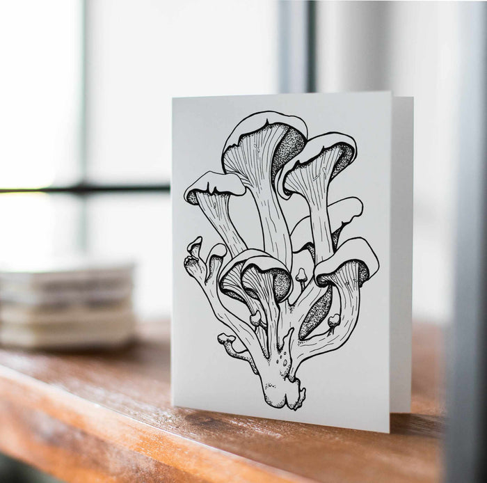 PinkPolish Design Note Cards "Oyster Mushrooms" Handmade Notecard