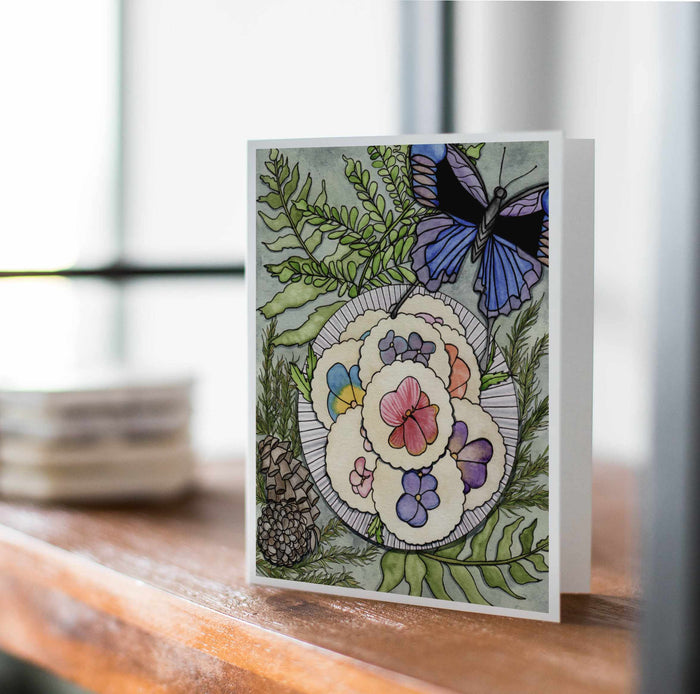 PinkPolish Design Note Cards "Pansy Shortbread" Handmade Notecard
