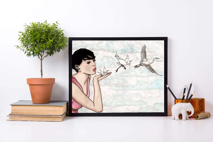 PinkPolish Design Art Prints "Paper Crane"  Watercolor Painting: Art Print