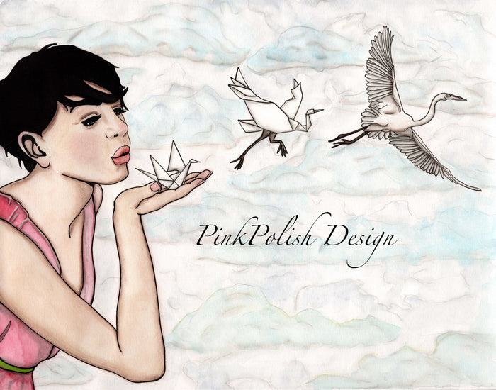 PinkPolish Design Art Prints "Paper Crane"  Watercolor Painting: Art Print