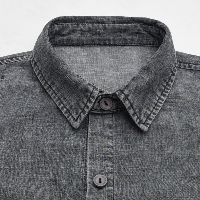 Patchwork Denim Chambray Shirt on Sale - Men's and Women's Short Sleeve Vintage Style - Seakoff