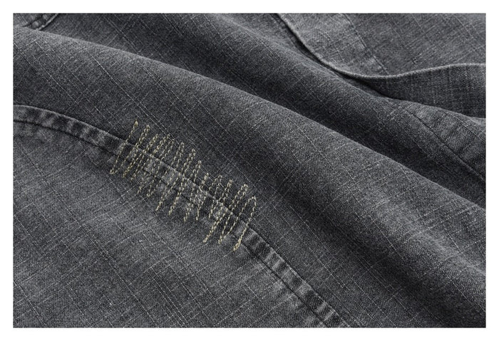 Patchwork Denim Chambray Shirt on Sale - Men's and Women's Short Sleeve Vintage Style - Seakoff
