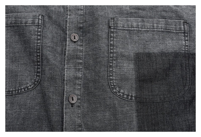 Patchwork Denim Chambray Shirt on Sale - Men's and Women's Short Sleeve Vintage Style - Seakoff