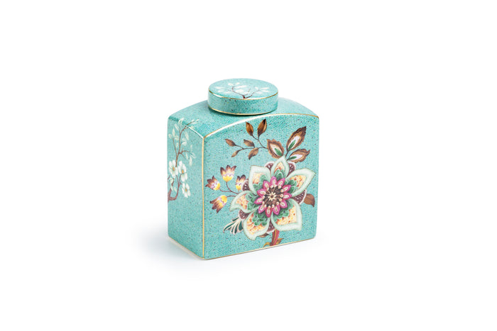 Peacock Lotus Garden Green Fine Porcelain Jar