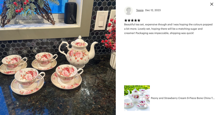 Peony and Strawberry Cream Bone China 9-Piece Tea Set