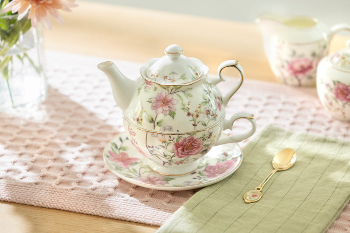 Pink Camellia Fine Porcelain Tea For One Set