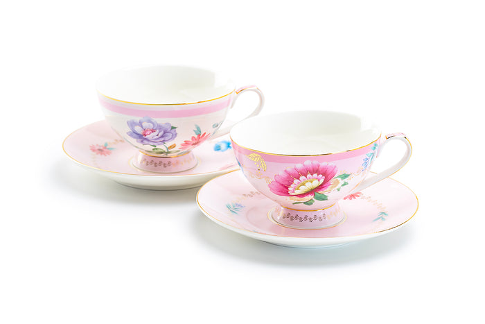 Grace Teaware Pink Flower Garden Fine Porcelain Cup and Saucer Sets