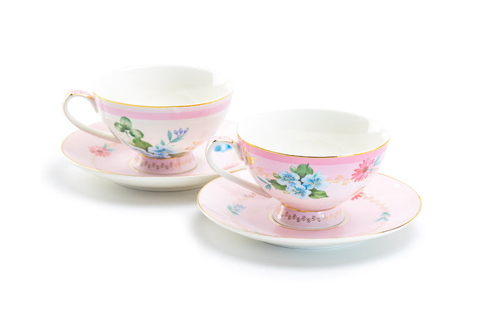 Pink Flower Garden Fine Porcelain Cup and Saucer Sets
