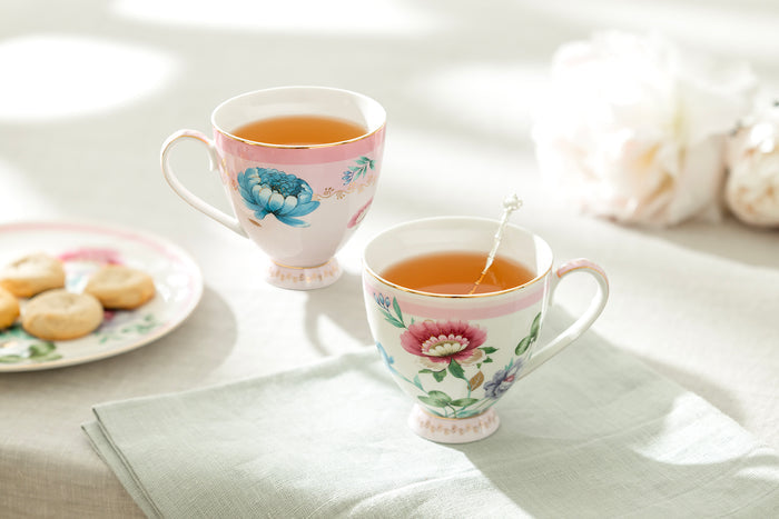 Pink Flower Garden Fine Porcelain Mug Set of 2