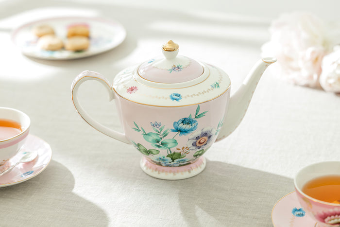 Grace Teaware Pink Flower Floral Garden Fine Porcelain Teapot