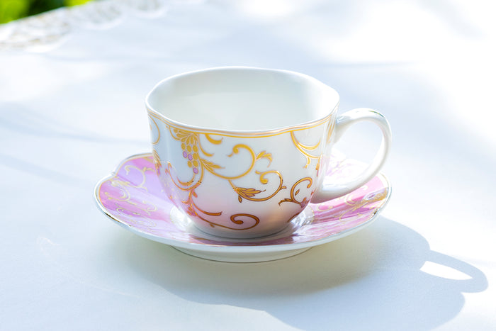 Grace Teaware Pink Gold Scroll Fine Porcelain Cup and Saucer Set of 1