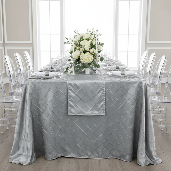 Pintuck 90"x132" Rectangular Tablecloth - Silver.