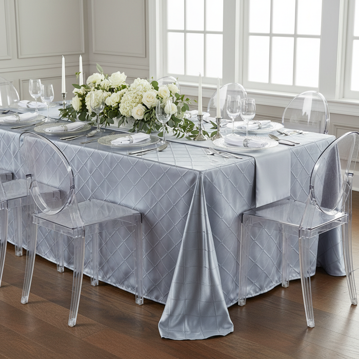 Pintuck 90"x132" Rectangular Tablecloth - Silver.