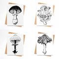 PinkPolish Design Card Pack "PNW Inky Mushroom" 4 Card Pack of Handmade Notecards
