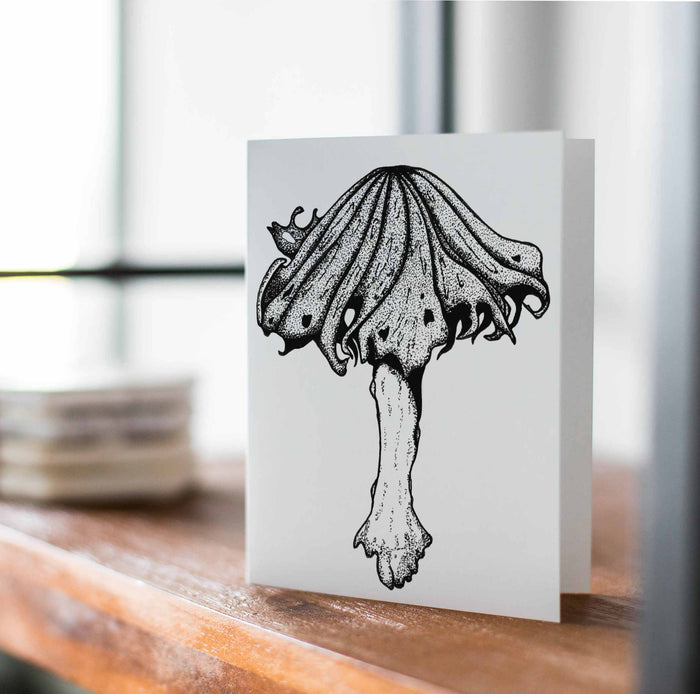 PinkPolish Design Card Pack "PNW Inky Mushroom" 4 Card Pack of Handmade Notecards