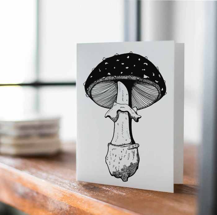 PinkPolish Design Card Pack "PNW Inky Mushroom" 4 Card Pack of Handmade Notecards