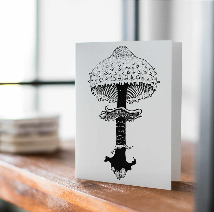 PinkPolish Design Card Pack "PNW Inky Mushroom" 4 Card Pack of Handmade Notecards