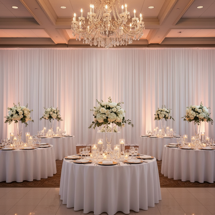 Indoor Reception with Poly Premier 10FT Drapes