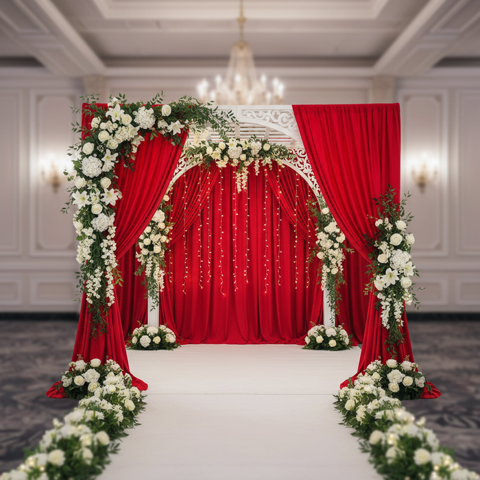 Poly Premier Fire Retardant (FR) 8ft H x 60" W drape/backdrop - Red for wedding reception