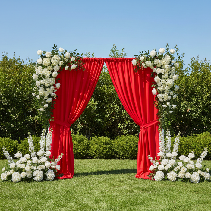 Poly Premier Fire Retardant (FR) 8ft H x 60" W drape/backdrop - Red for garden wedding reception