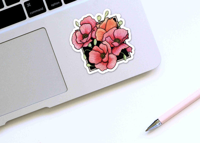 PinkPolish Design Stickers "Poppies" Die Cut Vinyl Sticker