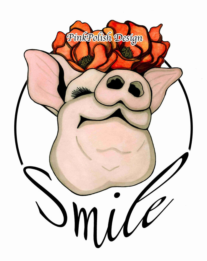 PinkPolish Design Art Prints "Poppy Pig" Watercolor Painting: Art Print
