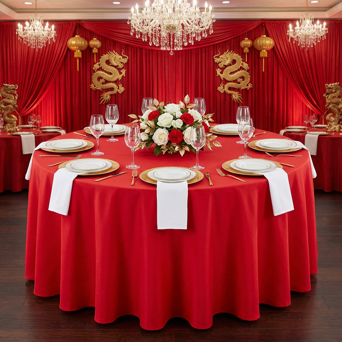 Premium Polyester 108" Round Tablecloth - Red - CV Linens