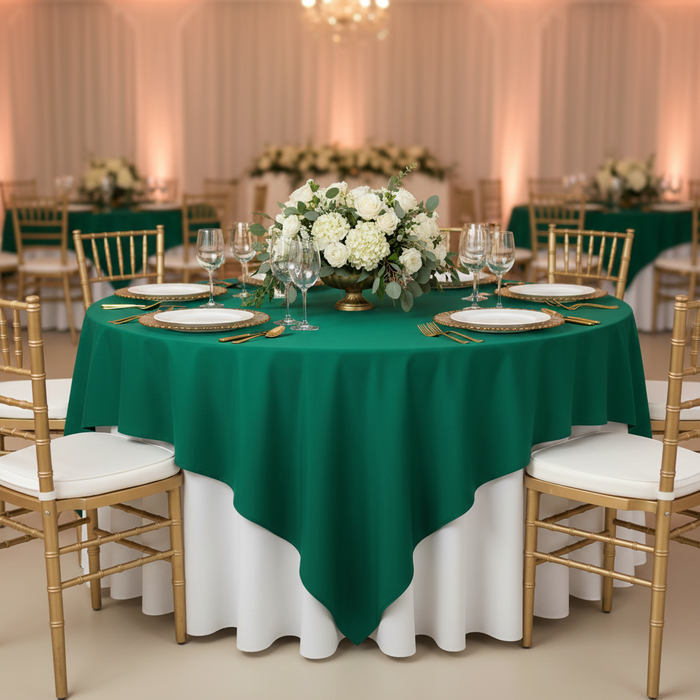 Premium Polyester Square 90"x90" Overlay/Tablecloth - Emerald Green