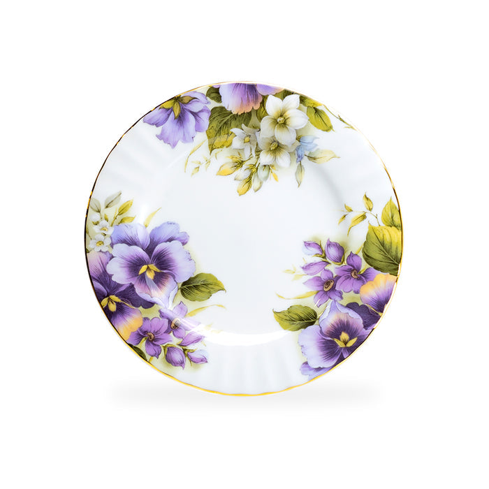 Purple Gold Pansy Bone China 9-Piece Tea Set