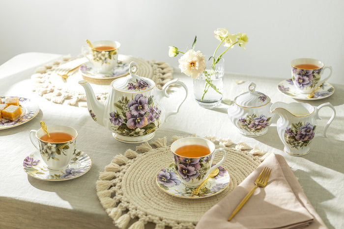 Purple Pansy Floral Bone China Grace