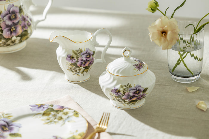 Purple Pansy Bone China 11-Piece Tea Set