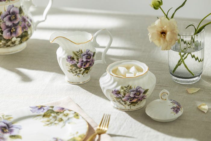 Purple Pansy Bone China 11-Piece Tea Set