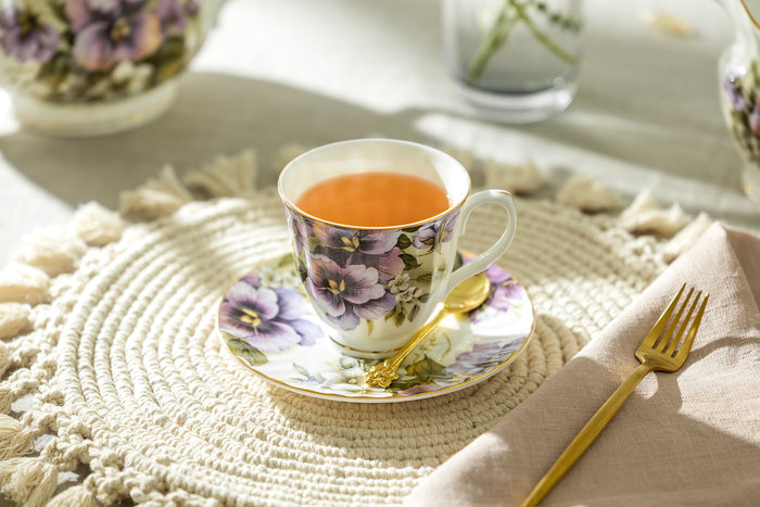 Purple Pansy Bone China 11-Piece Tea Set