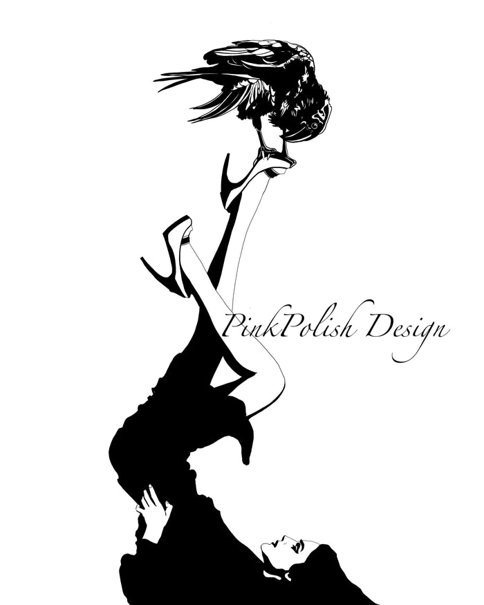 PinkPolish Design Art Prints "Raven Consultation"  Digital Drawing: Art Print