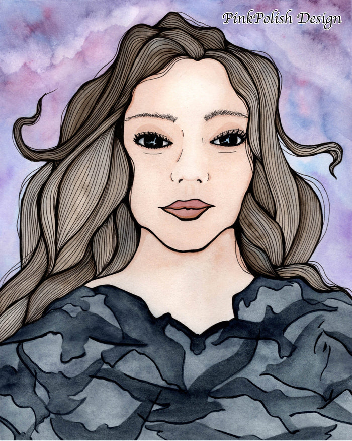 PinkPolish Design Discontinued Art Print "Ravens Cloak" Magic Inspired Watercolor Painting - Art Print