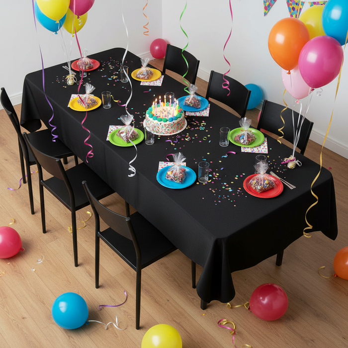 Rectangular Premium Polyester Tablecloth 60"x126" - Black in Birthday Reception.