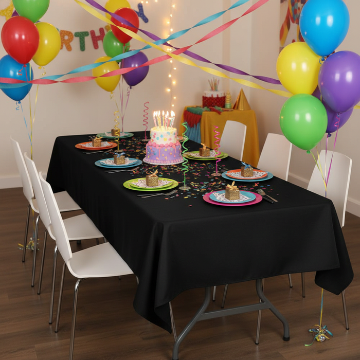 Rectangular Premium Polyester Tablecloth 60"x126" - Black in Birthday Reception.