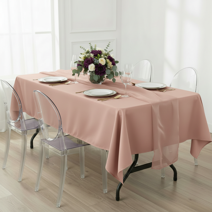 Rectangular Premium Polyester Tablecloth 60"x126" - Blush/Rose Gold.