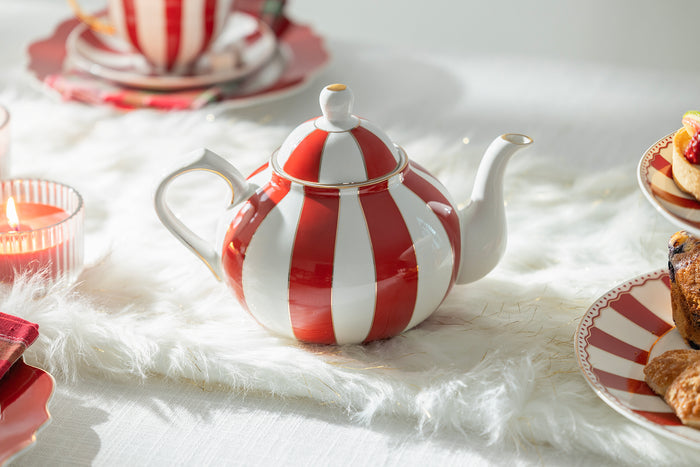 Red Carousel Fine Porcelain 9-Piece Tea Set