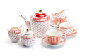 Grace Teaware Red Josephine Stripes and Dots Fine Porcelain Tea Set