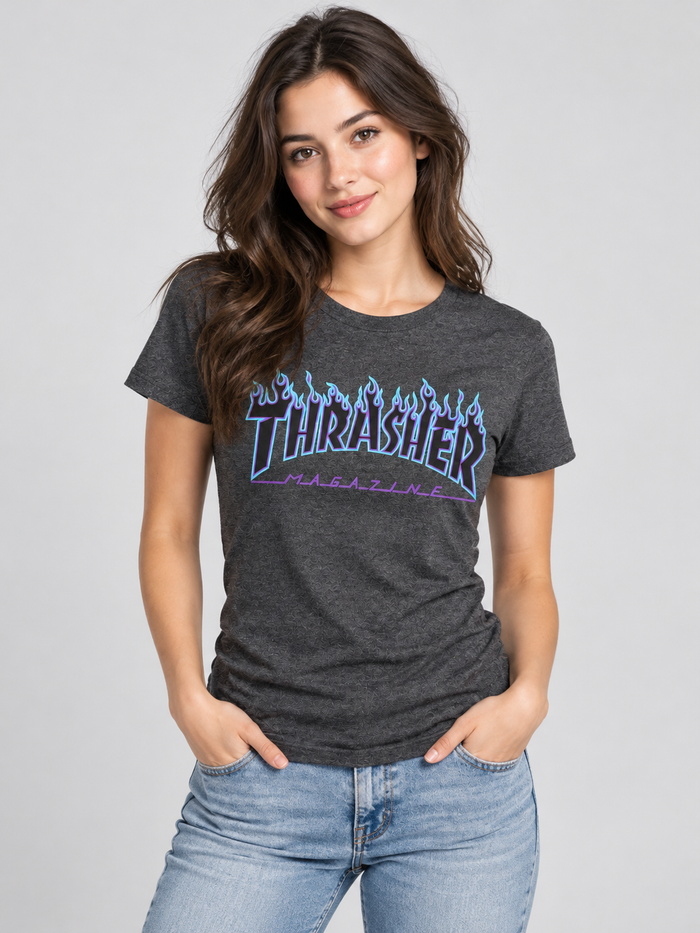 Remera Thrasher Purple Flame Mujer Gris Oscuro