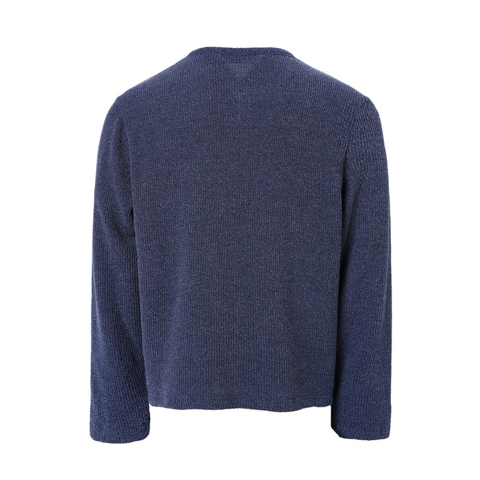 Navy ribbed henley tee back view