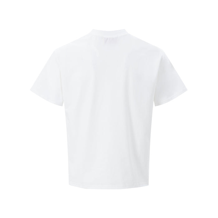 White short-sleeve graphic tee with a minimalist back view, inspired by retro rock and roll streetwear style