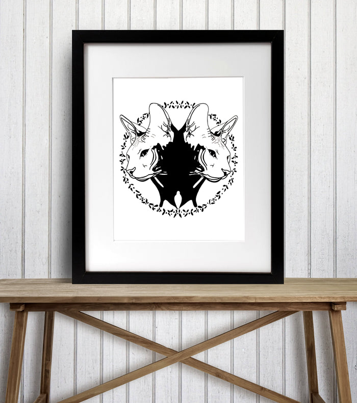 PinkPolish Design Art Prints "Rorschach Cats"  Ink Drawing: Art Print