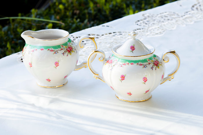 grace fine porcelain gold floral rose sugar creamer